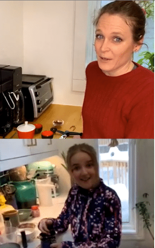 A screen capture from Instagram shows Margaret in her kitchen and young Amina in hers